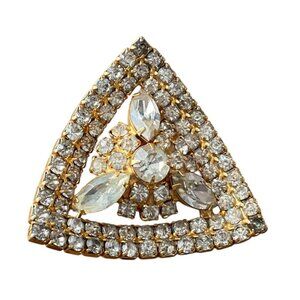 Vintage Art Deco Clear Rhinestone Triangle Brooch Pin 1940's